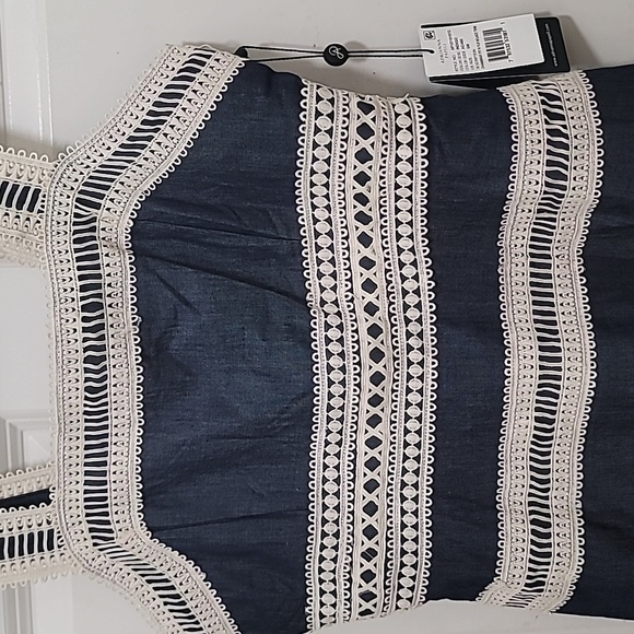 ADRIANNA PAPELL WOMEN'S DENIM FIT AND FLARE INDIGO LACE TRIM DRESS SIZE 6 - Picture 14 of 14